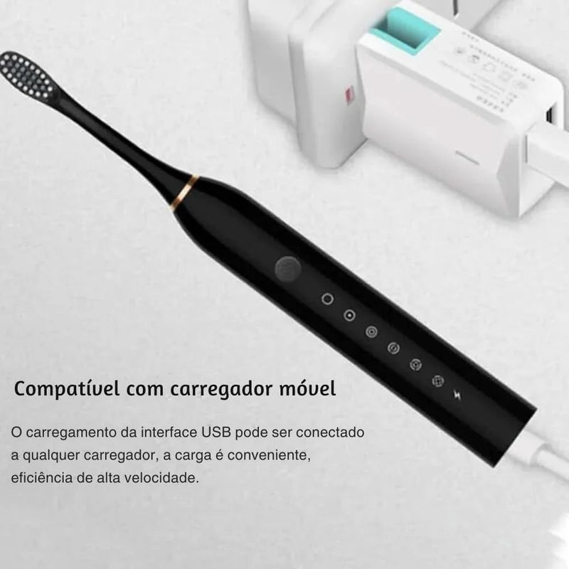 Escova De Dentes Elétrica IPX7 Com Cabeça Substituivel inteligente Ultrassônico À Prova D'água