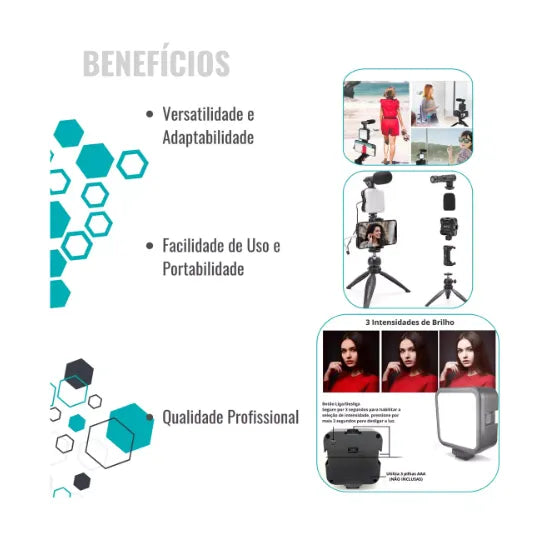 Estabilizador Suporte Celular Câmera Luz Led Tripé Youtuber