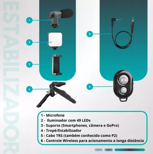 Estabilizador Suporte Celular Câmera Luz Led Tripé Youtuber
