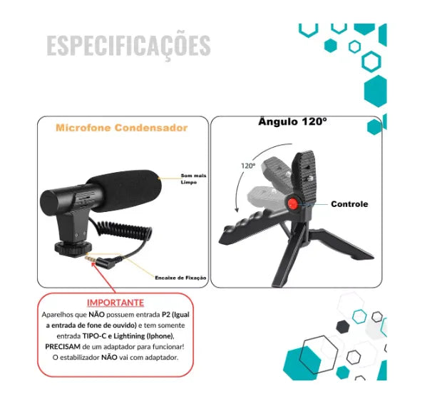 Estabilizador Suporte Celular Câmera Luz Led Tripé Youtuber
