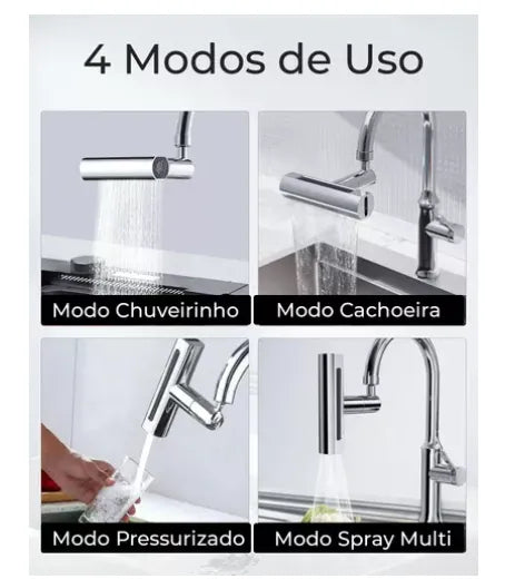 Adaptador Torneira Extensor Arejador Cascata 4 Modos 360o